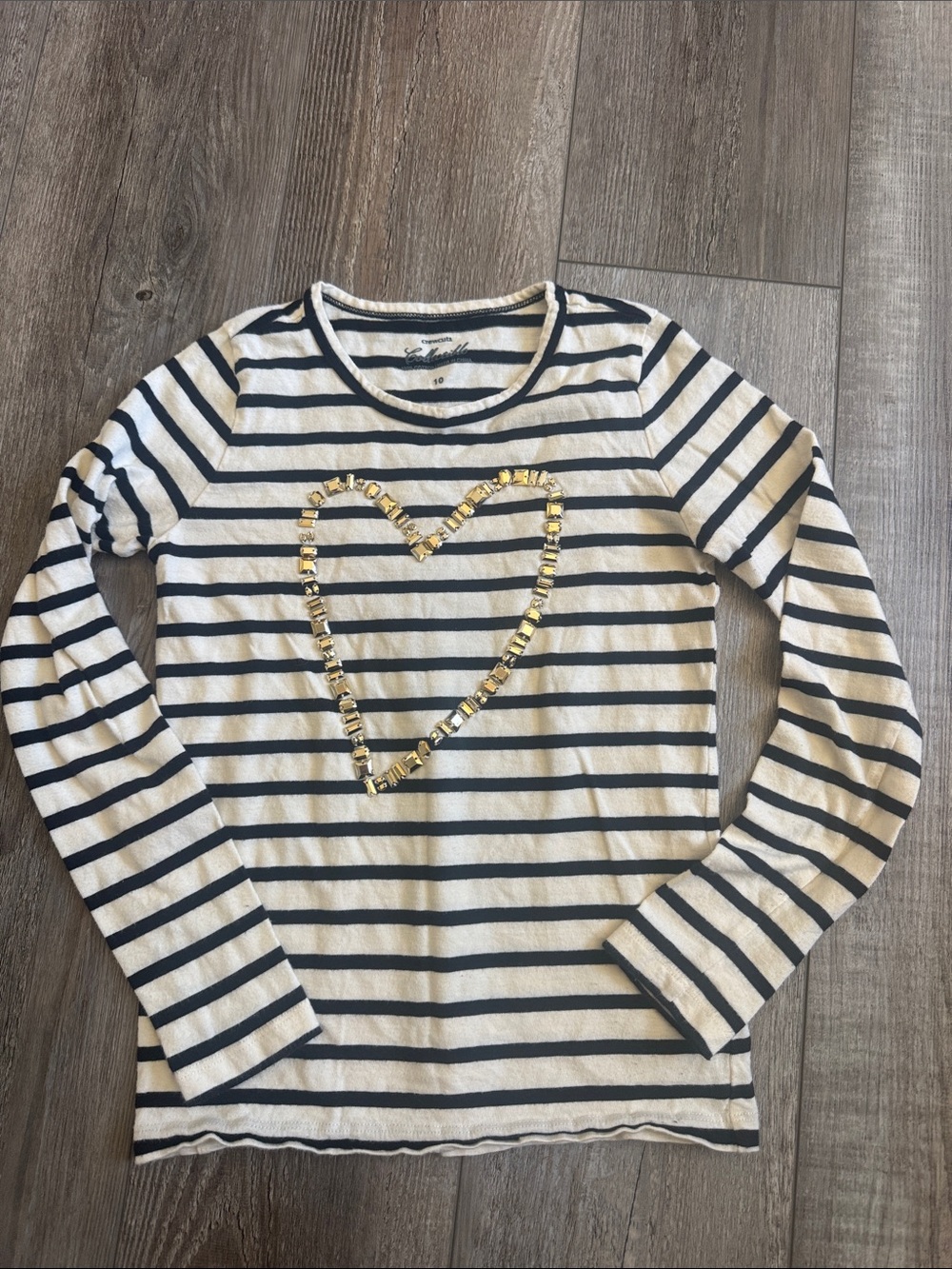 Crewcuts Navy & White Striped Long-Sleeve Tee with Gold Heart